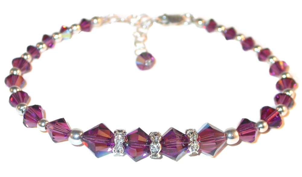 AMETHYST Purple Crystal Bracelet Sterling Silver Beaded
