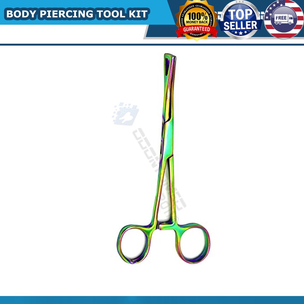 2 SET RAINBOW 7 Body Piercing Instruments Kit Tools Penington Forceps NOSE EAR