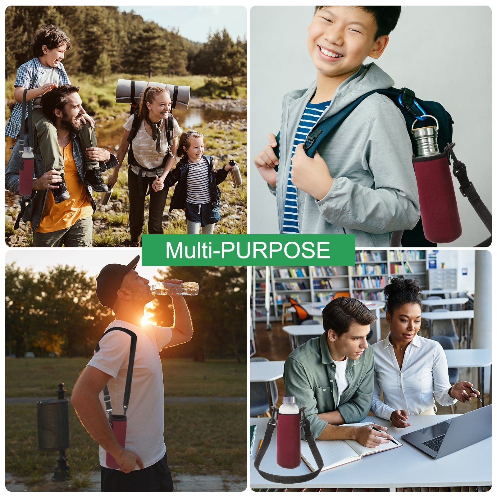 2pcs 40 oz Neoprene Insulated Water Bottle Sleeve with Strap Black