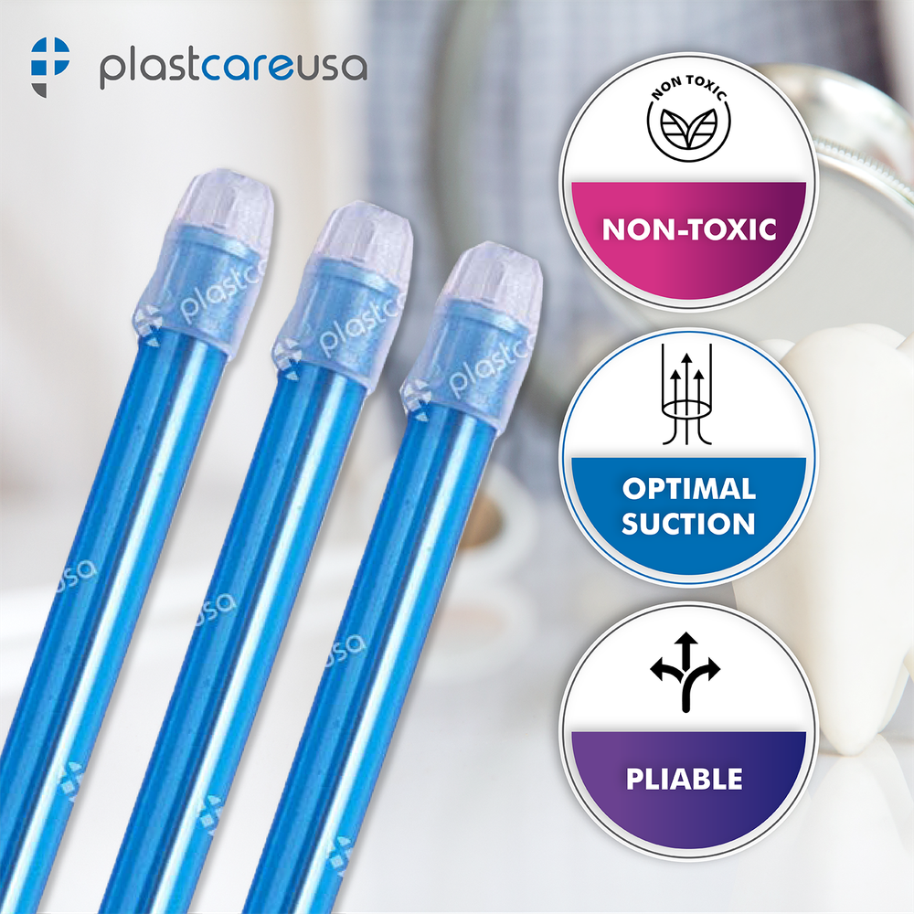 2000 (20 Bags) Blue Clear Dental Saliva Ejectors Ejector Disposable Suction Tips