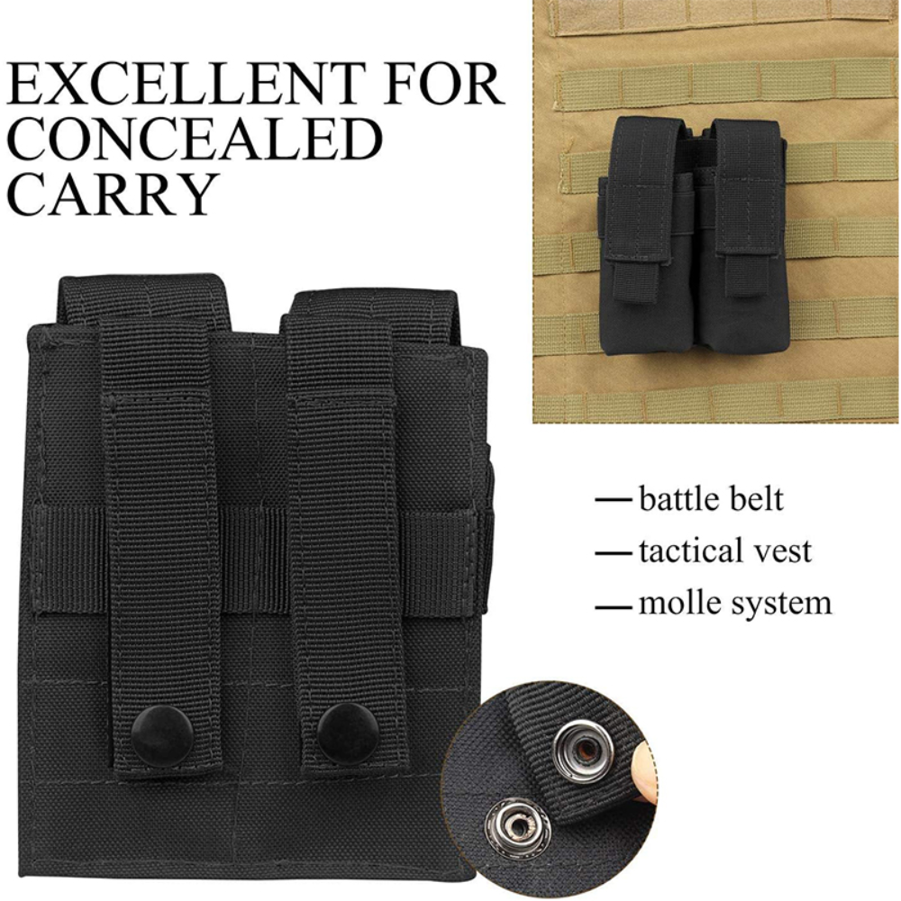 Magazine Pouch 9MM Tactical Double Stack Molle Belt Flashlight Holder Mag Bag