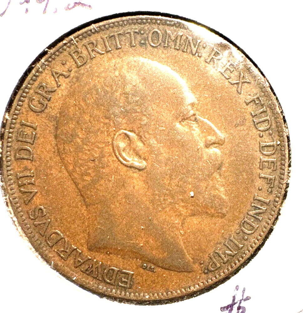 Great Britain 1908 penny KM 794.2 AU+