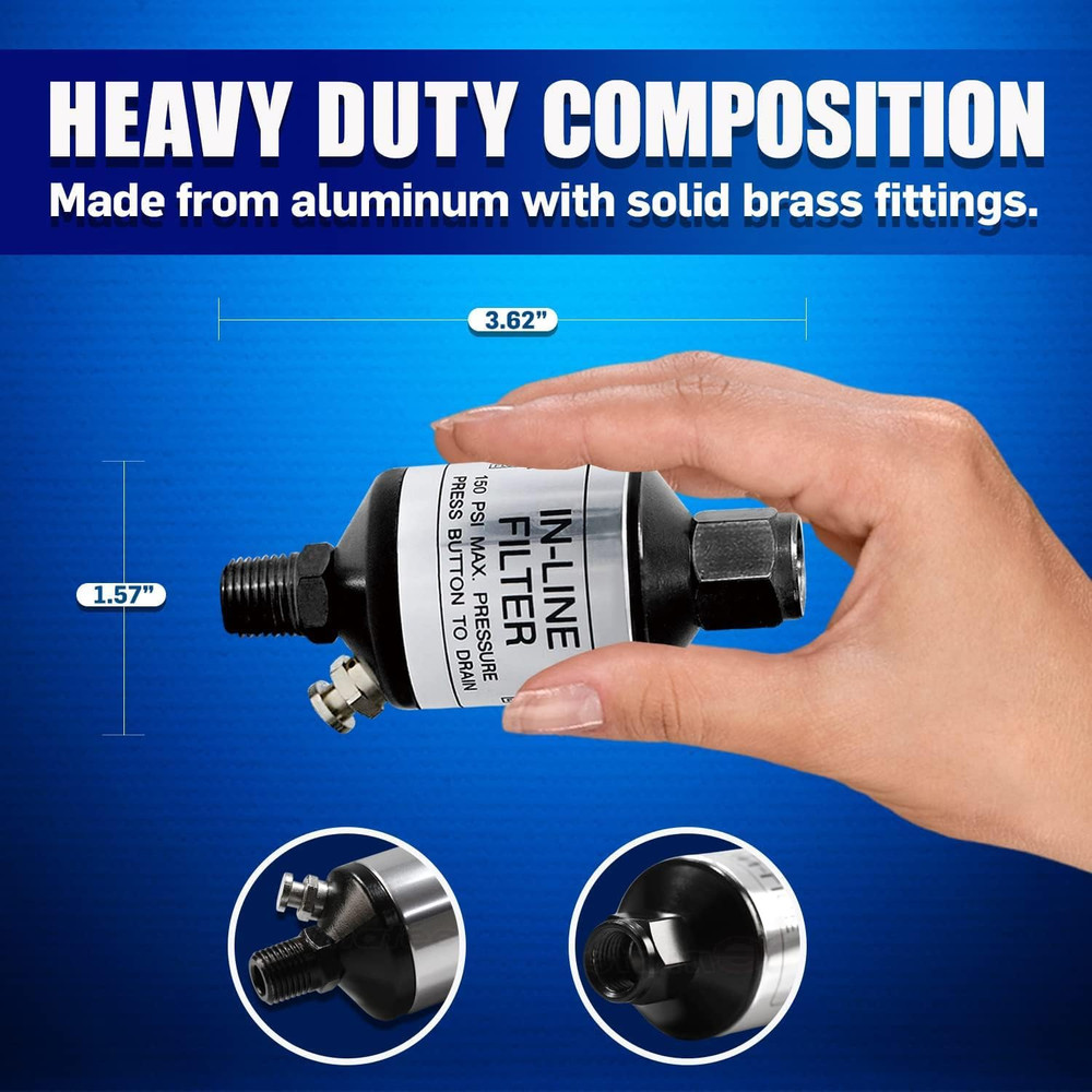 Air Compressor Water Separator, 1/4 NPT Inline Moisture Filter & Water Trap with