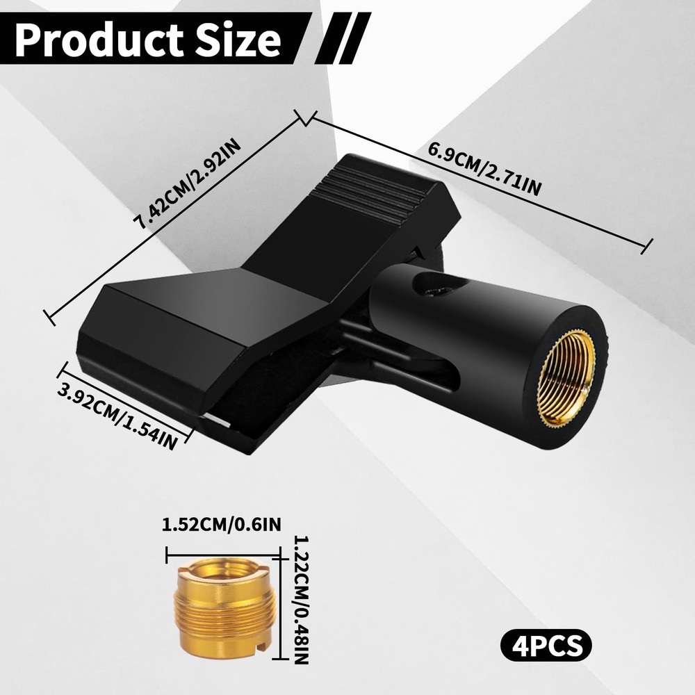 4 Pack Universal Adjustable Mic Clips for Stands, Wireless Microphone Holder