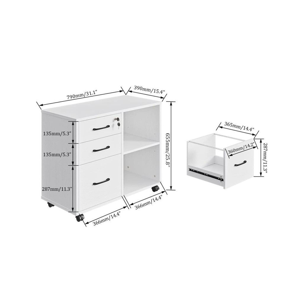 3 Drawer File Cabinets, Mobile Lateral Printer Stand with Open Shel... Fast Ship