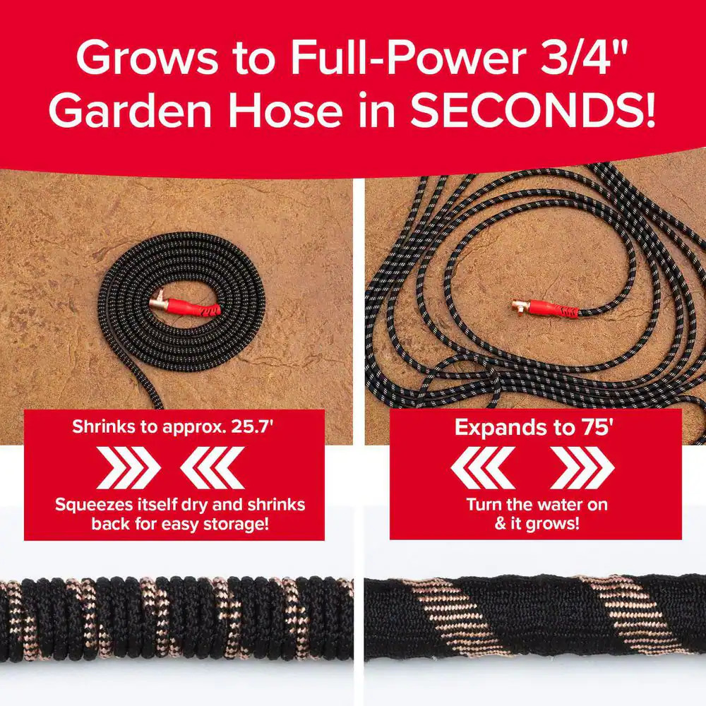 Copper Head 3/4 in X 75 Ft. W/New Pocket Pivot Expandable Garden Hose, Swivels 3