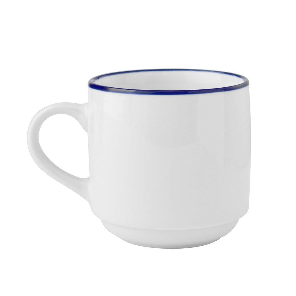 (4 pack 11oz Blue Rim Stoneware White Mug