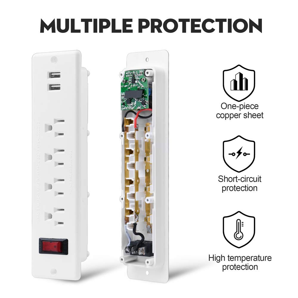 Mountable Power Strip Recessed Power Strip With Usb 4 Outlet 2 Usb Multiple Prot