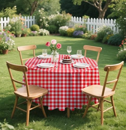 2 Pack Red Gingham Tablecloth Round 2 PACK 84inch Red Gingham Round Tablecloth