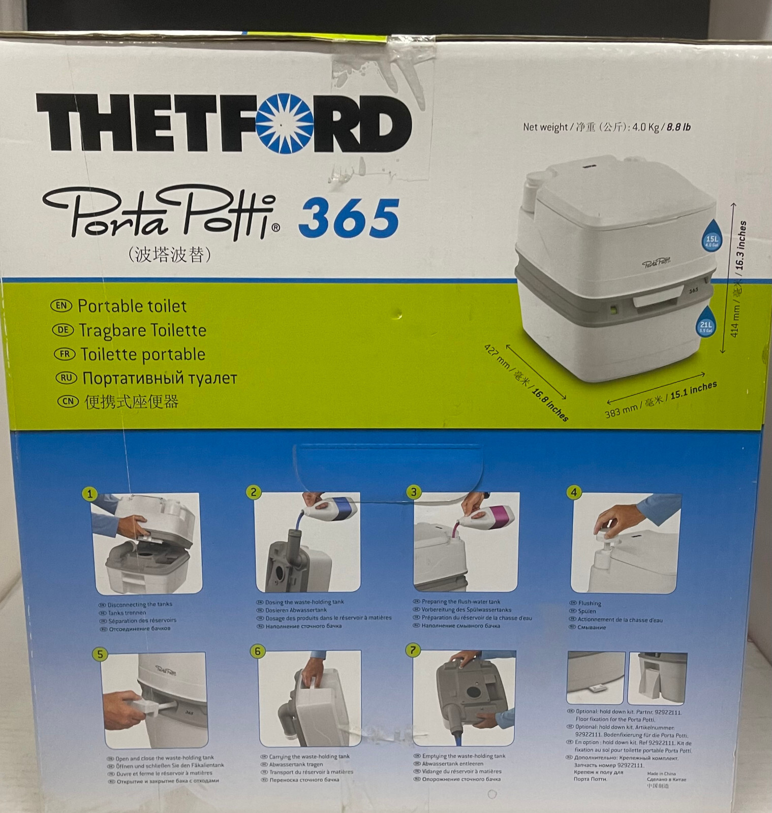 THETFORD 92820 PORTA POTTI 365 Portable Camping Toilet, RV Camper Trailer