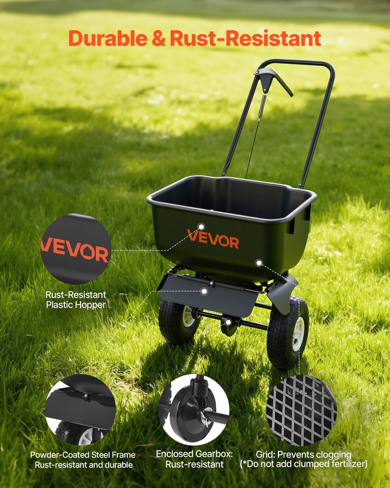 Powder-Coated Lawn Spreader: 12ft Width, 80lb Capacity, UV/Rust Resistant