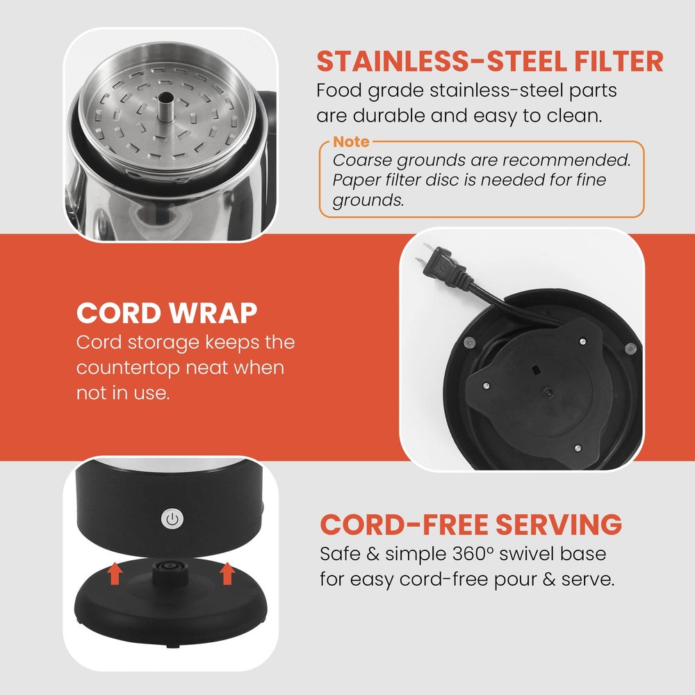 EC812 Electric 12-Cup Coffee Percolator with Keep Warm, Clear Brew Progress K...