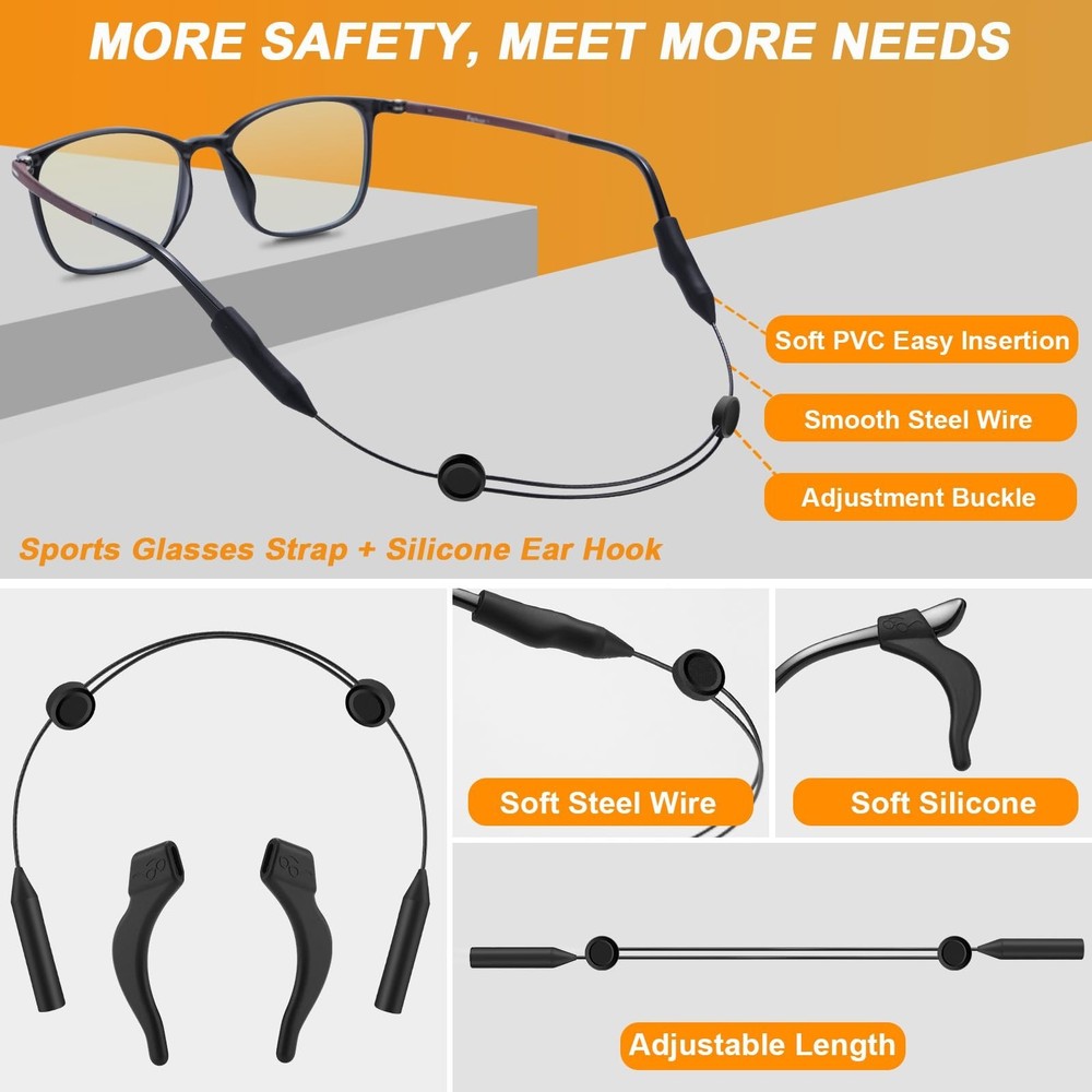 Yeahxing Adjustable Glasses Strap - 4 Pack 16Inch Eye Glasses String Straps w...