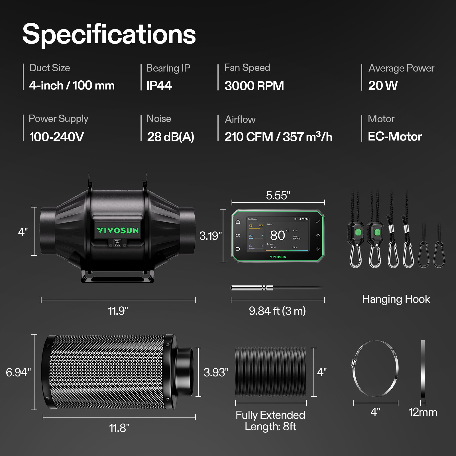 VIVOSUN 2x2ft E42A+ Pro Grow Tent Kit w/ Aerolight A100SE & T4 Ventilation Kit