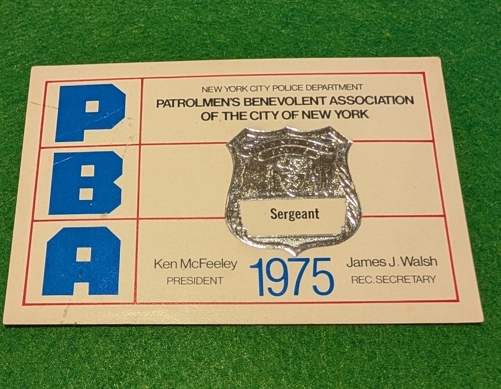Vintage  NYPD sergeant PBA card, 1975 -  unused