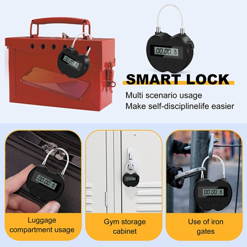 2PCS Black Time Lock LCD Display Time Lock Multifunction Travel Electronic Timer