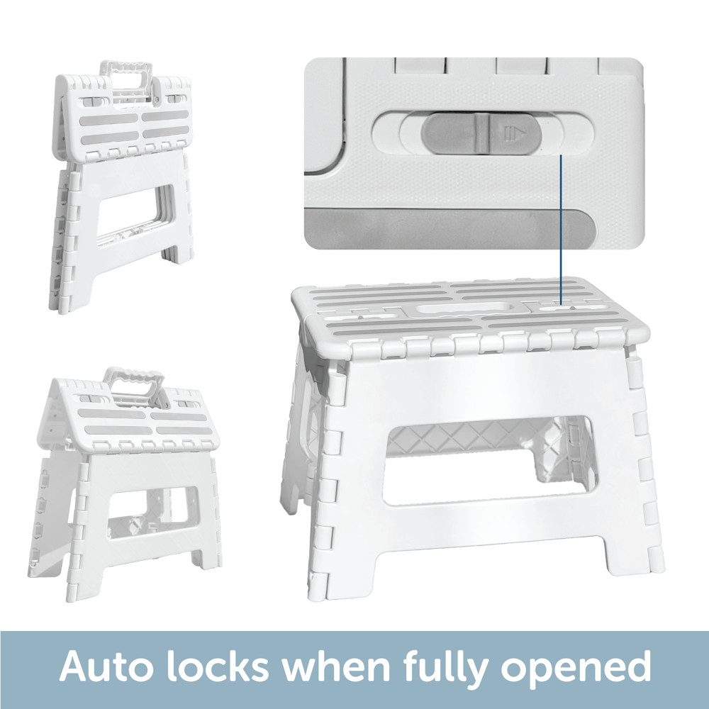 FOLDING STEPPING STOOL Non-Slip, Carry Handle - White