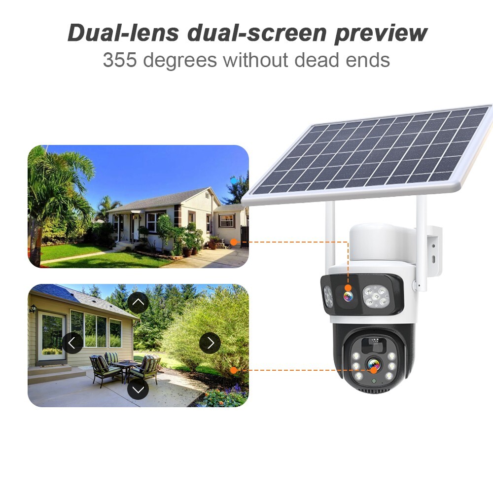 4MP WiFi Solar Battery Powered Wireless Security Camera Sys Outdoor PTZ Audio