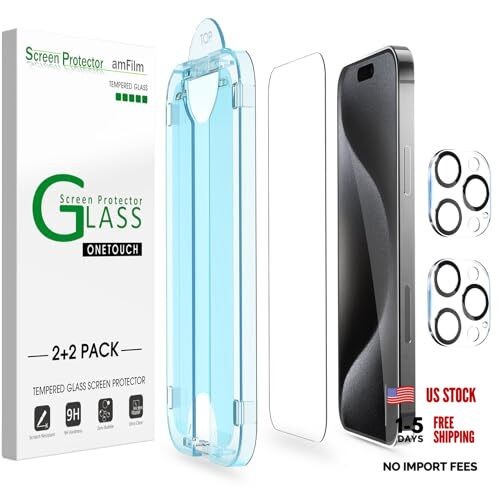 OneTouch 2+2 Pack Compatible with iPhone 15 Pro Screen Protector 6.1" 15P-6.1“