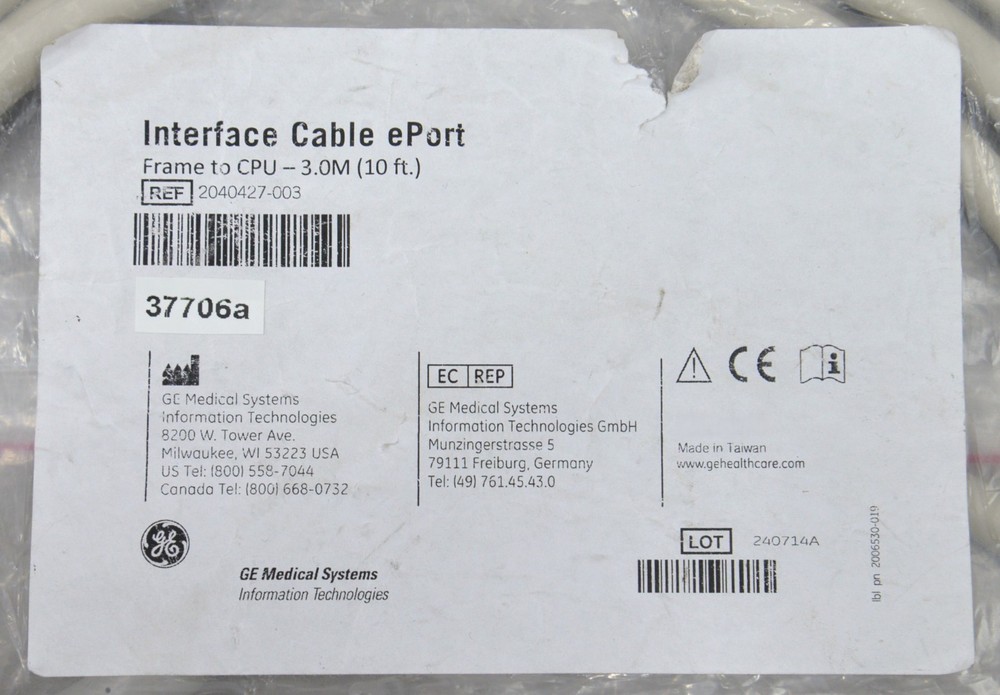 GE Interface Cable ePort Frame to CPU - 3.0M (10ft) 2040427-003