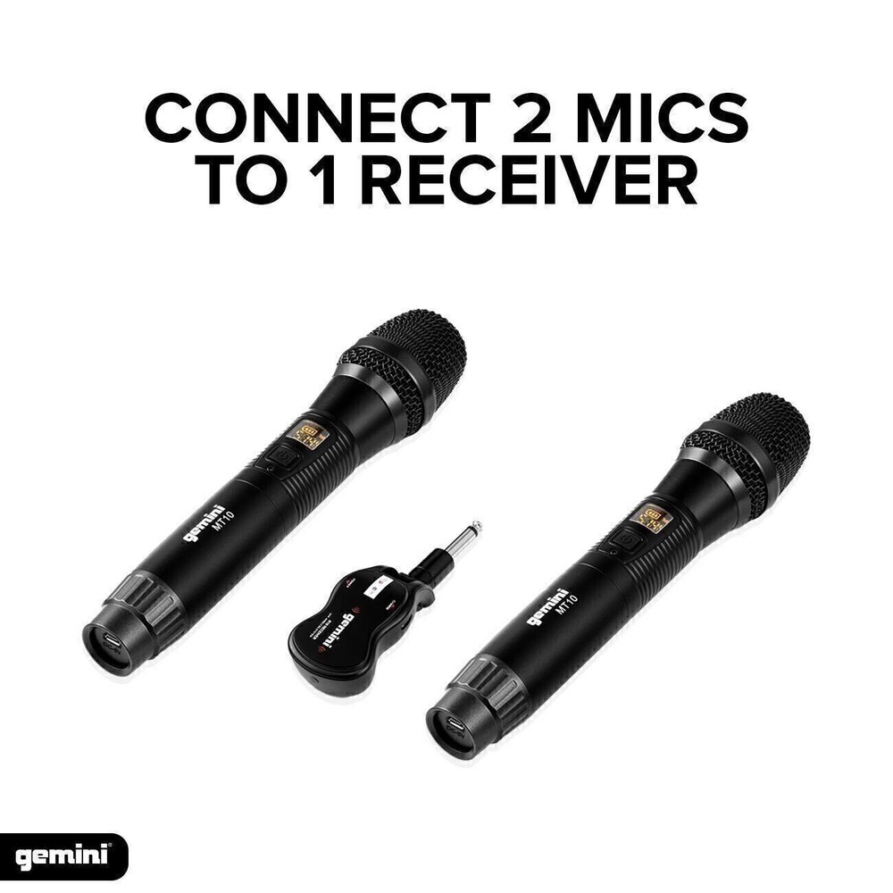 Gemini GMU-M200 Pro Dual Bluetooth Wireless Microphone Handsets w Adapter