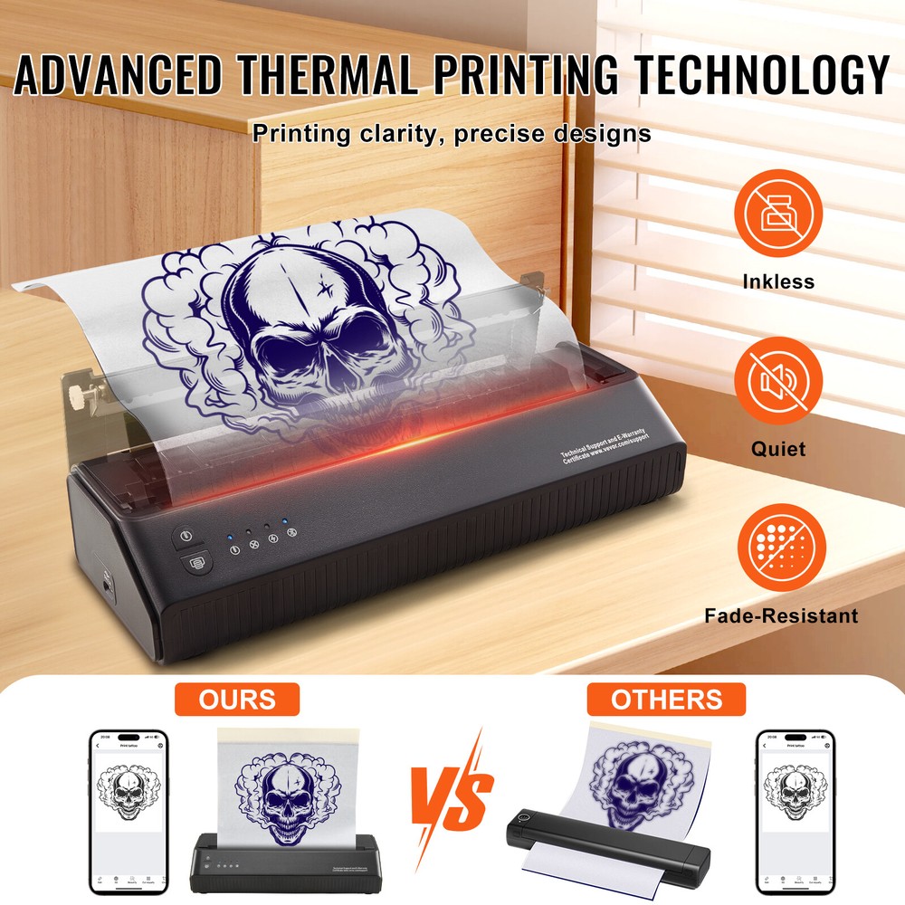 VEVOR Tattoo Transfer Stencil Printer Wireless Bluetooth 10Pcs Transfer Paper