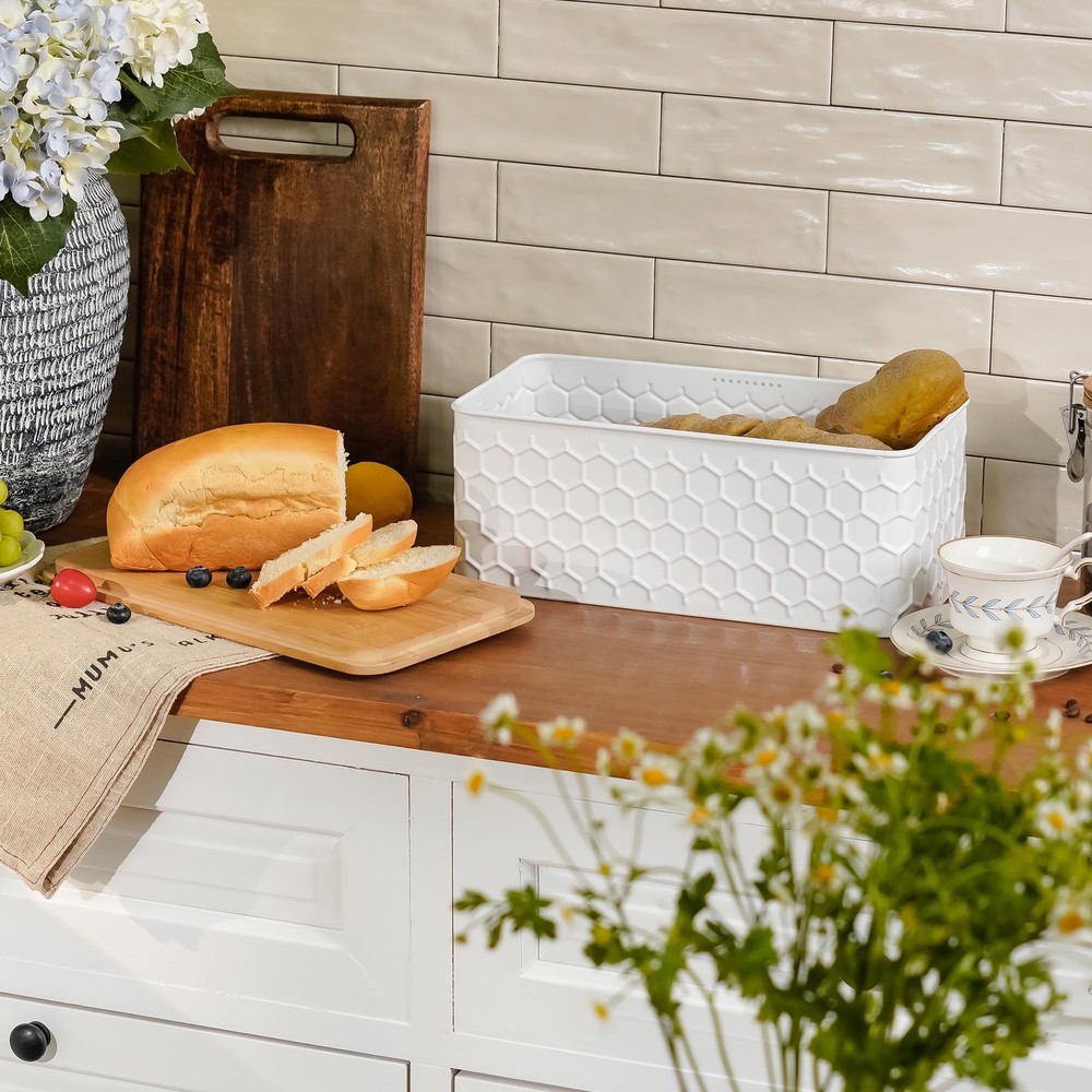 Large Bread Box for Kitchen Countertop Corner Breadbox for Homemade Bread Met...