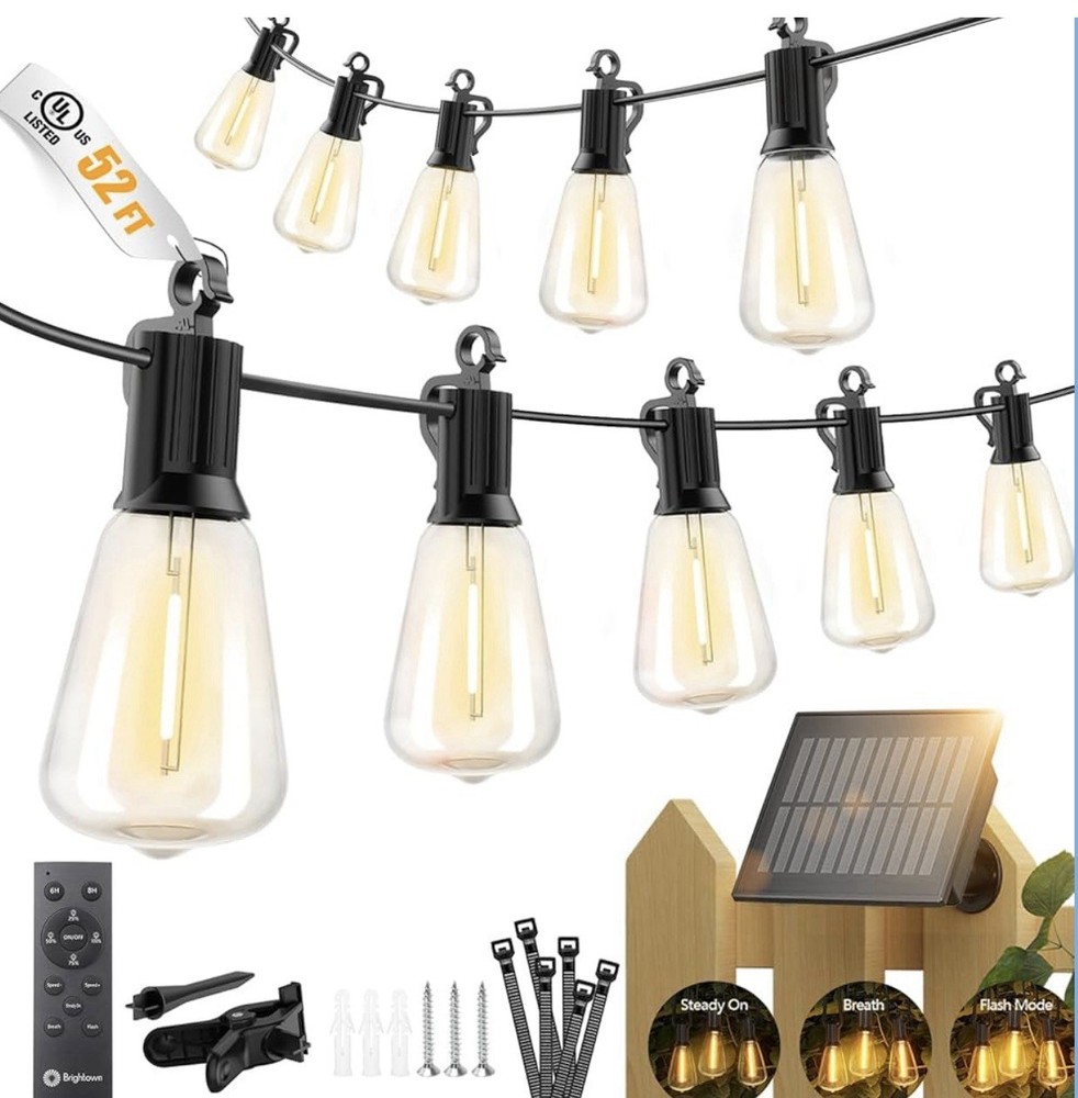 Brightown 52FT Solar String Lights Outdoor Waterproof