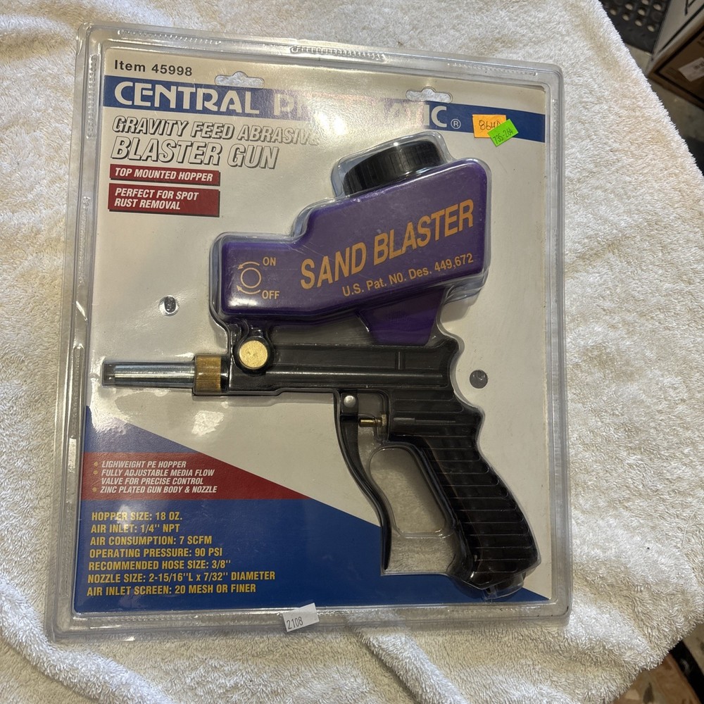 CENTRAL PNEUMATIC SAND BLASTER 45998 GRAVITY FEED ABRASIVE BLASTER TOOL (A2)