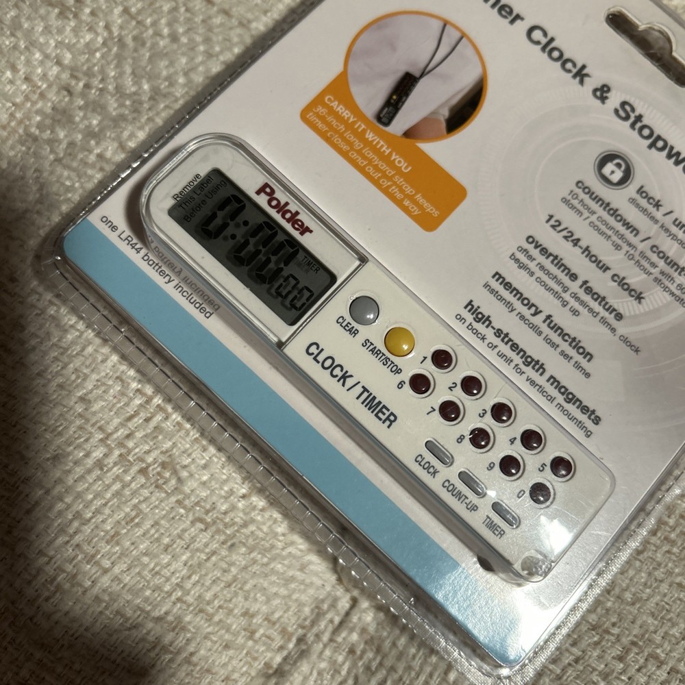 Polder 3-IN-1 Timer Clock & Stopwatch 898-90 Multi Function Tool w/ Lanyard NEW