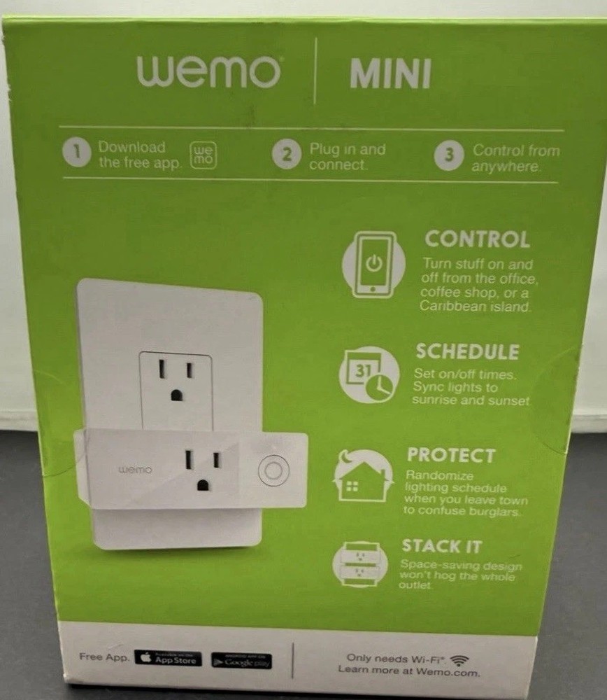 Wemo Wi-fi Mini Smart Plug White Alexia Google Control Via Smartphone App New