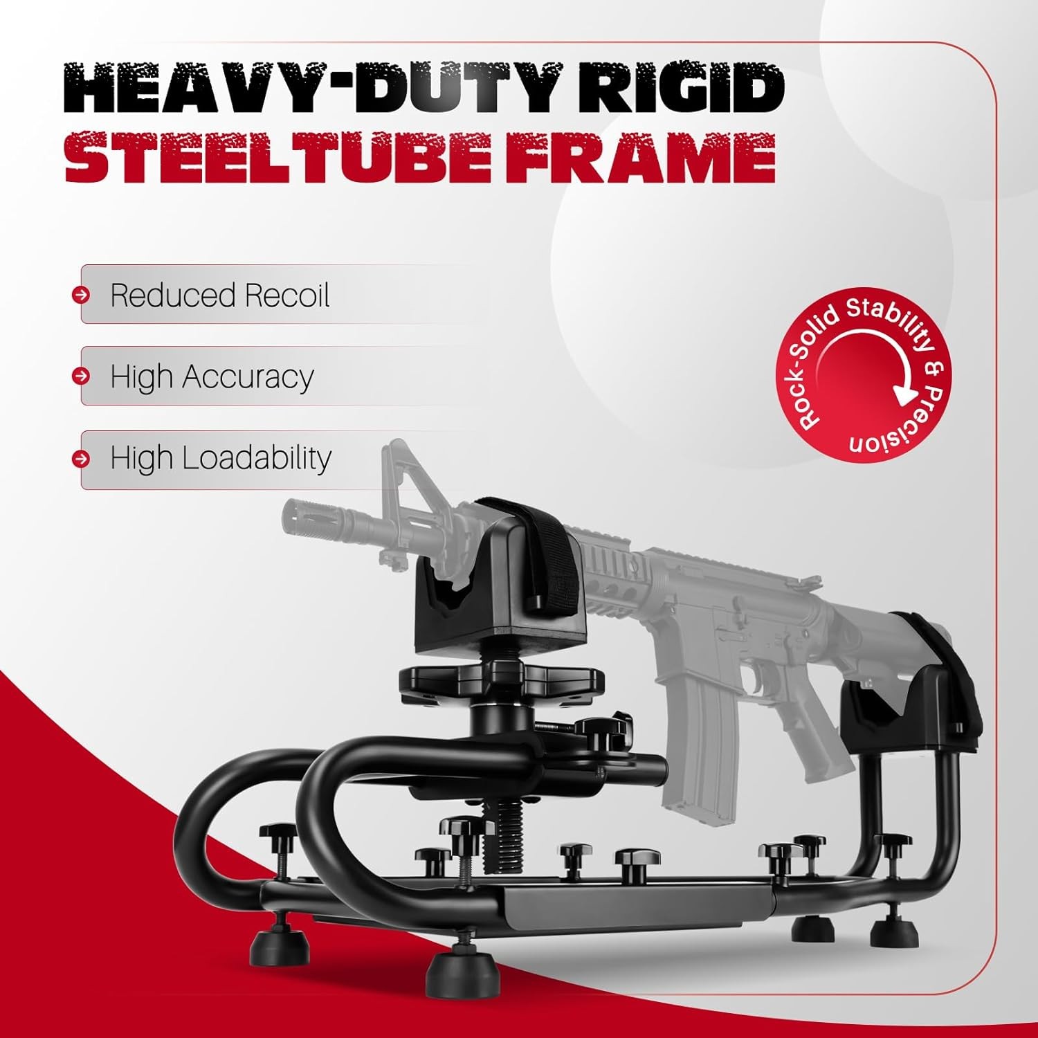 Heavy Duty Adjustable Rifle Shooting Rest with Rigid Steel Frame Non-Slip Base
