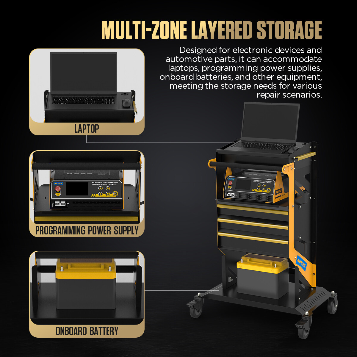 4 Tier Rolling Tool Cart Workshop For ECU Reprogramming Power Suppl Diagnostic