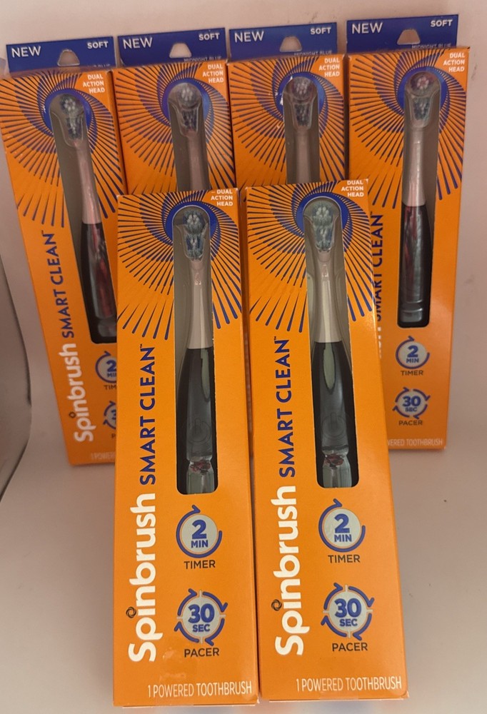 (6) Spinbrush Smart Clean Powered Toothbrush SOFT 2 Min Timer Dual Action Head