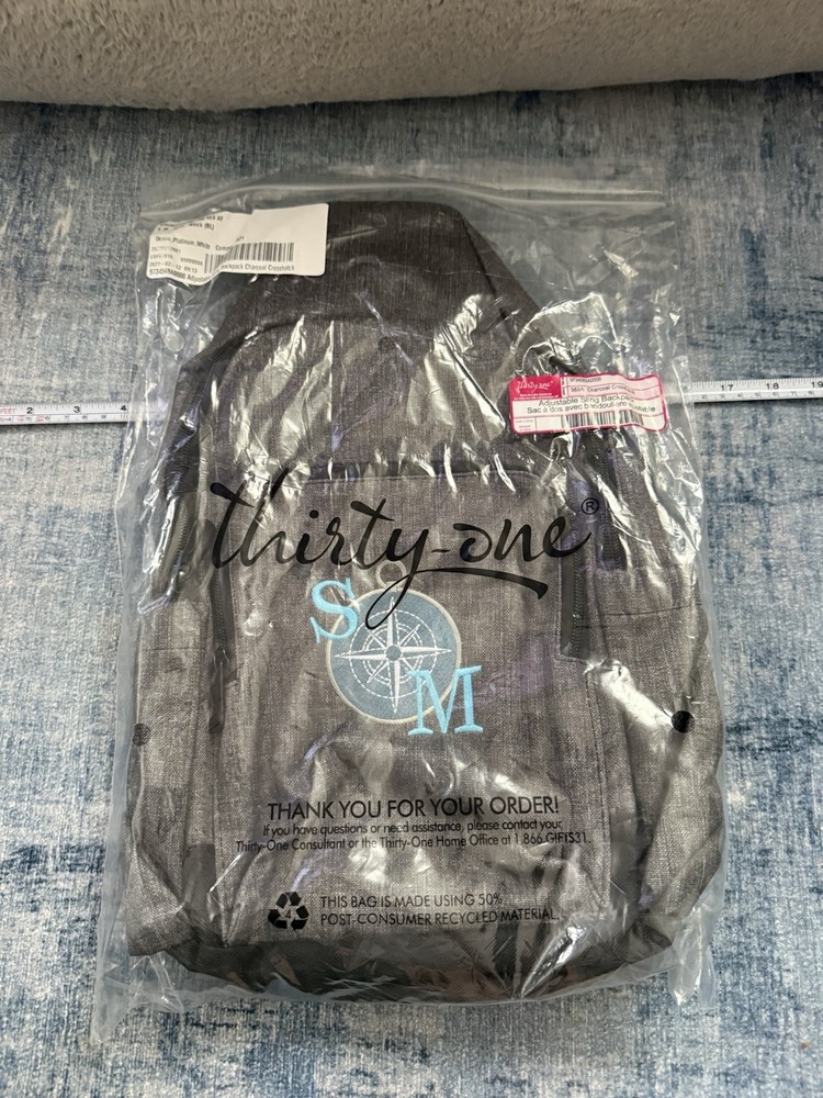 thirty-one Adjustable Sling Backpack Charcoal Crosshatch Compass 569A