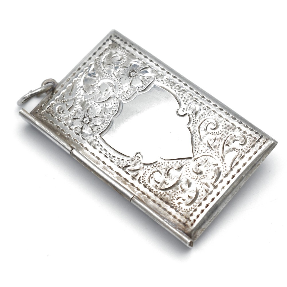 Antique Solid Silver Double Stamp Case Scroll Pattern Engraved Envelope Shape