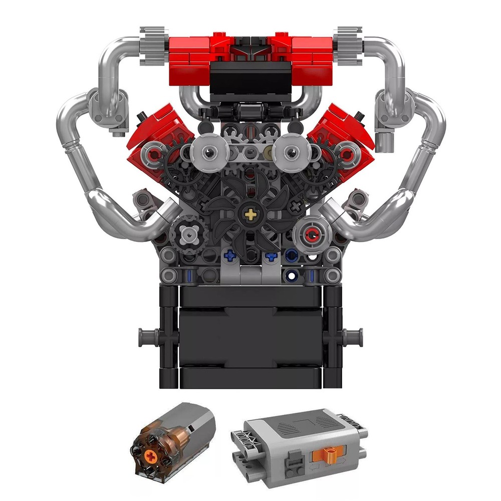 V8 Engine Motor Mechanical Engineering Model Building Block Gift Collection ABS