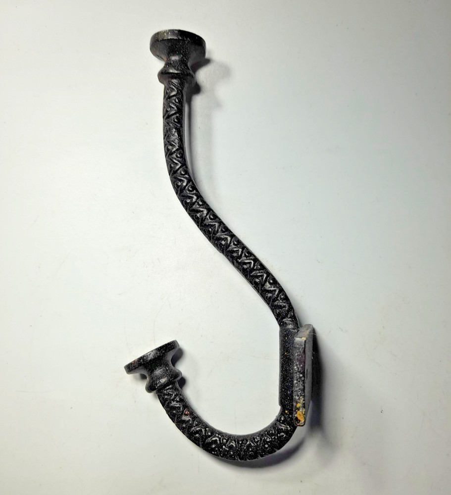 Antique Iron Coat Hook, Zig Zag & Dot Design, 16cm Height