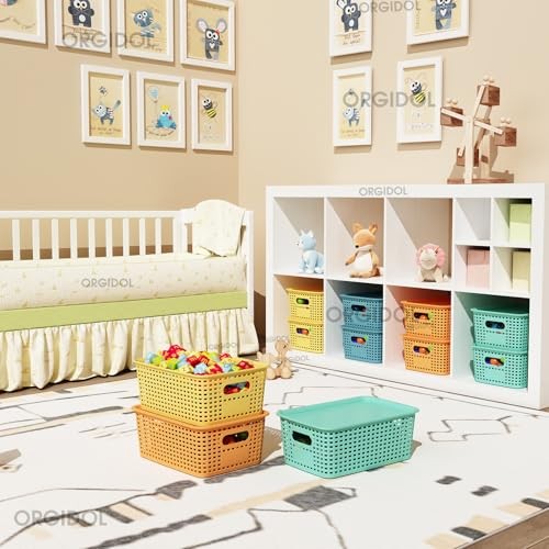 Plastic Storage Basket with Lids Stackable Storage Bins 10 Pack Colorful