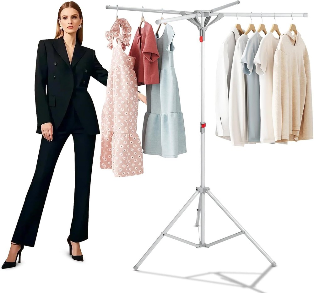Height Adjustable Drying Rack, Foldable Portable Carbon Steel Drying Pole