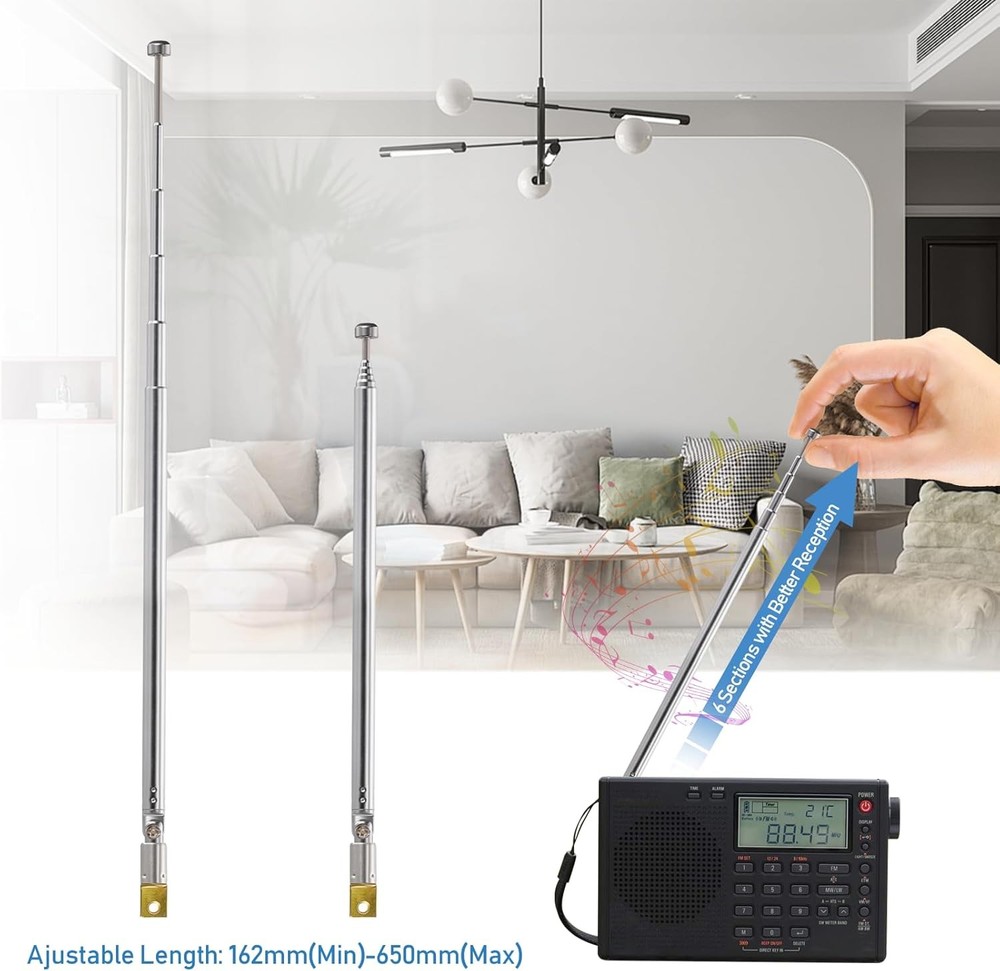 Bingfu 6 Sections Telescopic 65cm AM FM Antenna Foldable