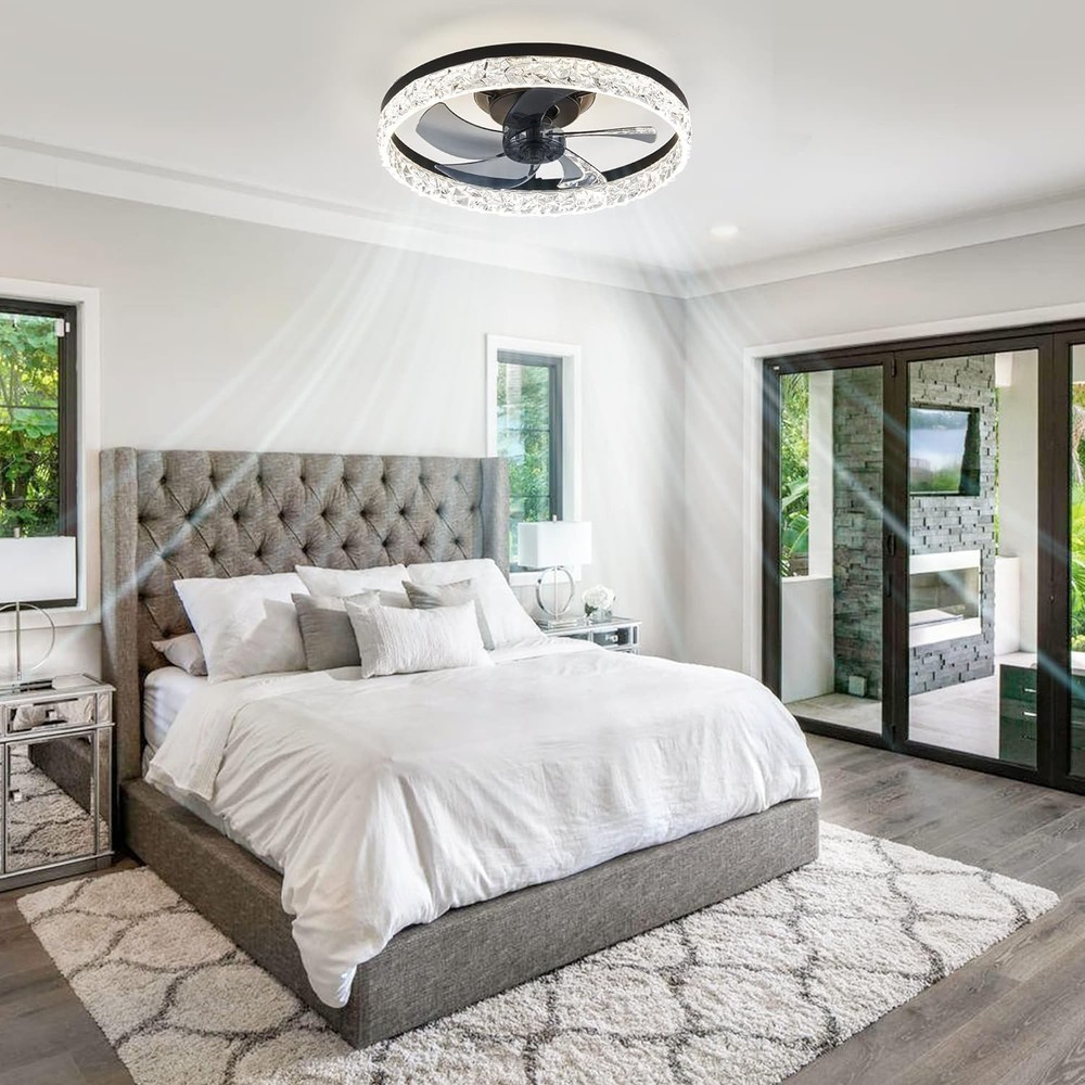 20" Modern Fan Lights Flush Mount LED Ceiling Light kit With Remote APP Control