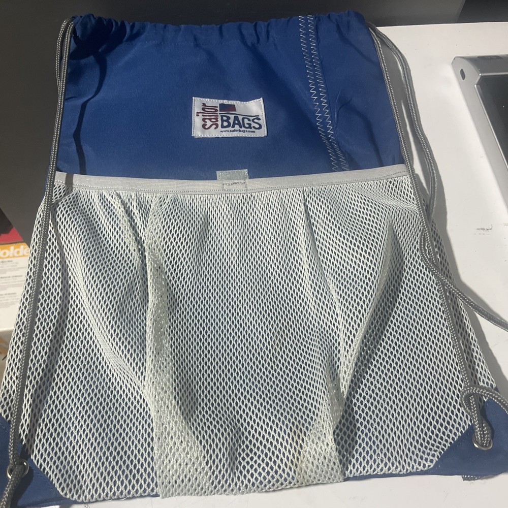 SailorBags Chesapeake Drawstring Backpack Sailcloth Stow Bag Blue