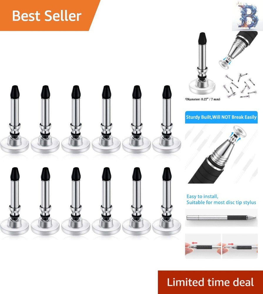 Stylish Black & Silver 12 Pcs Stylus Tips - Easy Install for Touch Screen Uses