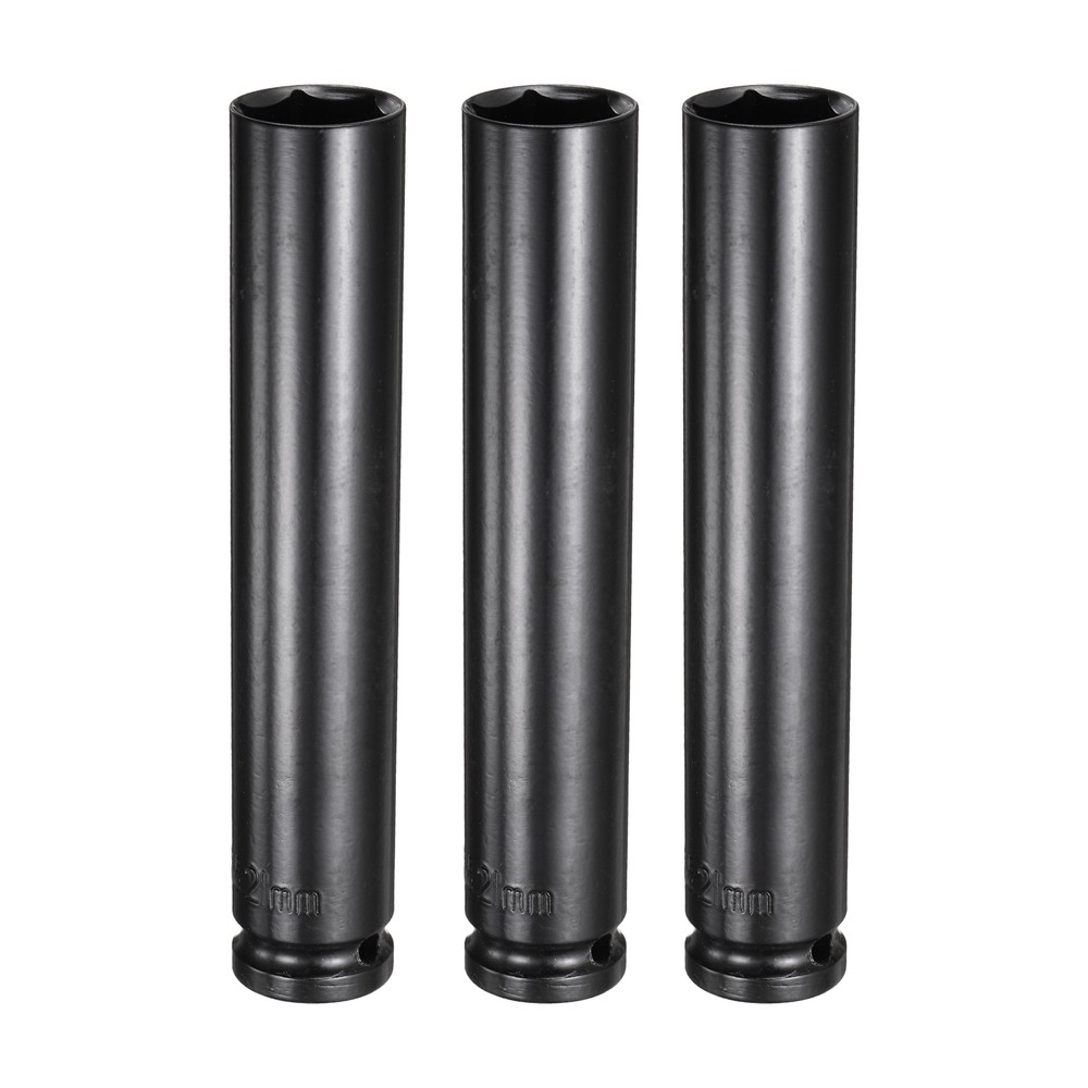 3pcs 6-Point Deep Impact Socket 21mm Metric Socket 1/2" Drive 6" Long