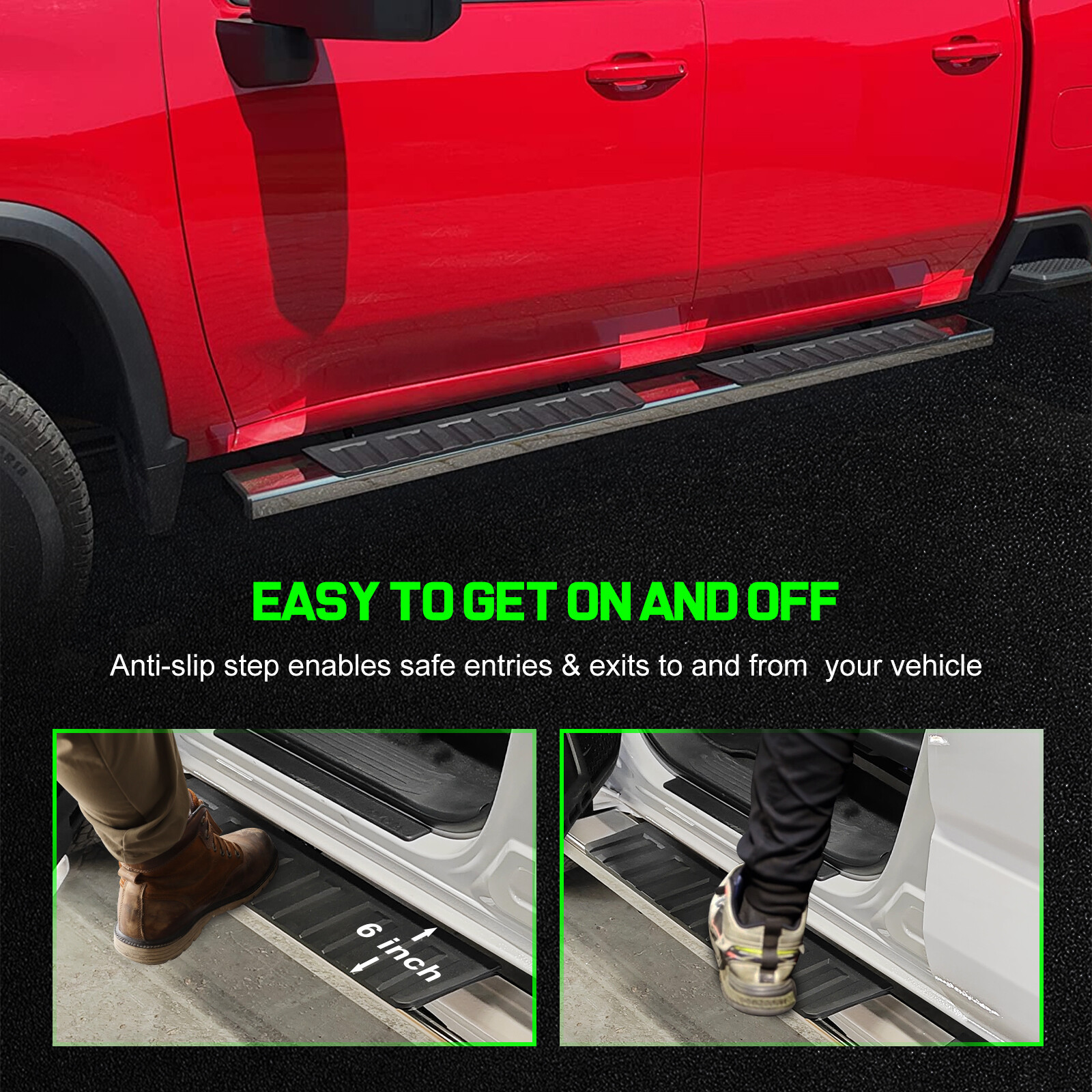 6" For 2019-2024 Silverado/GMC Sierra Crew Cab Nerf Bar Running Board Side Step