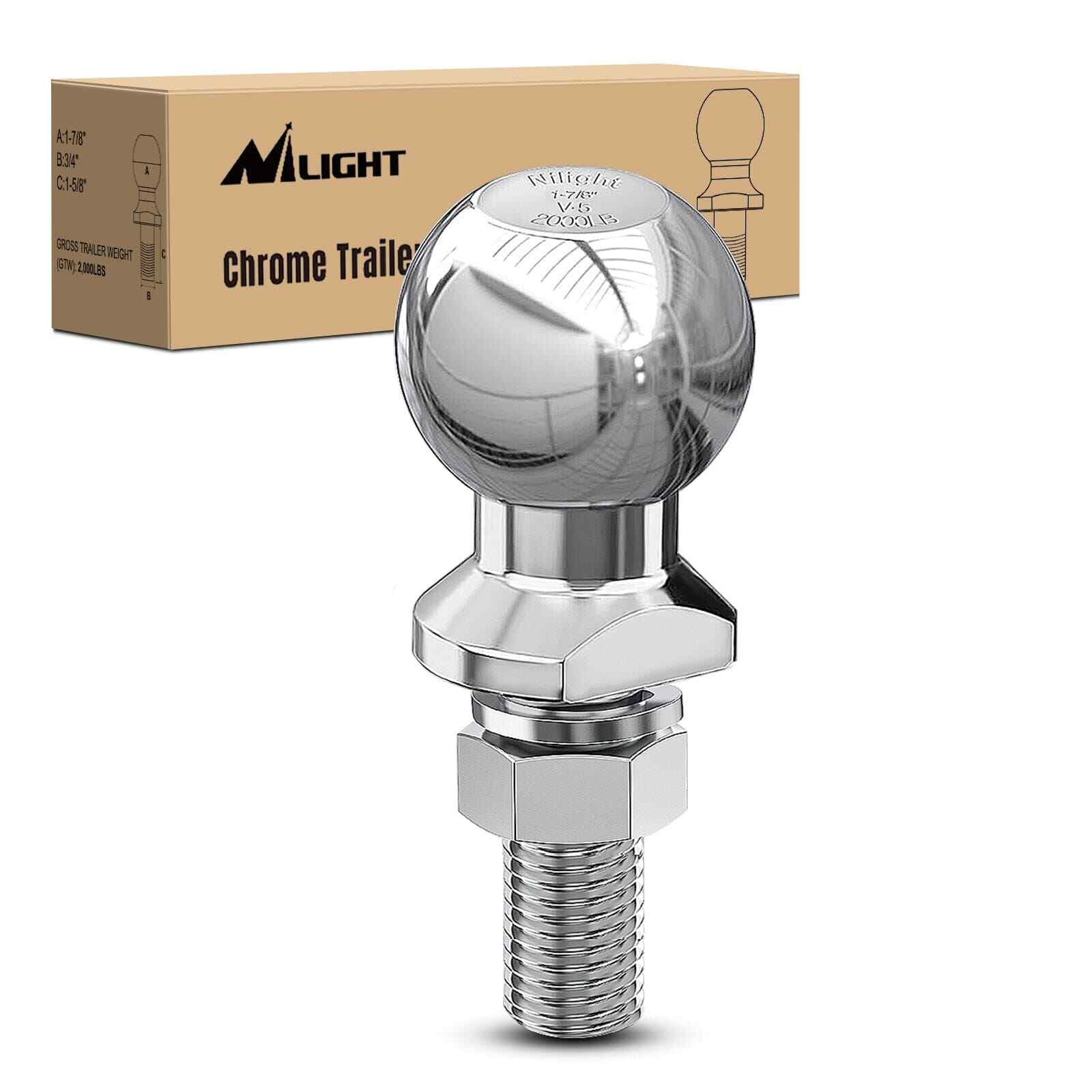 Nilight 1-7/8-Inch Diameter Chrome Trailer Hitch Ball 3/4 -Inch x 1-5/8-Inch