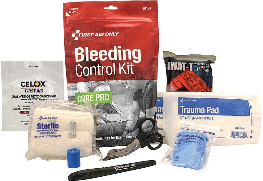 First Aid Only Core Pro Bleeding Control Kit With Usage Guidelines in Easy Bag