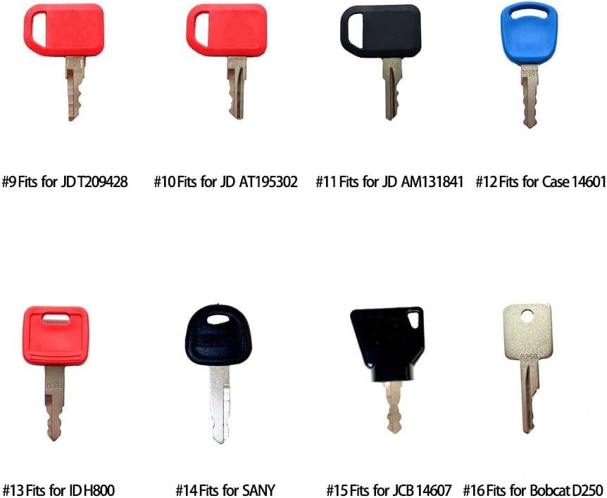16-Piece Construction Machine Operator Key Set - Includes Bonus Keys & Guides