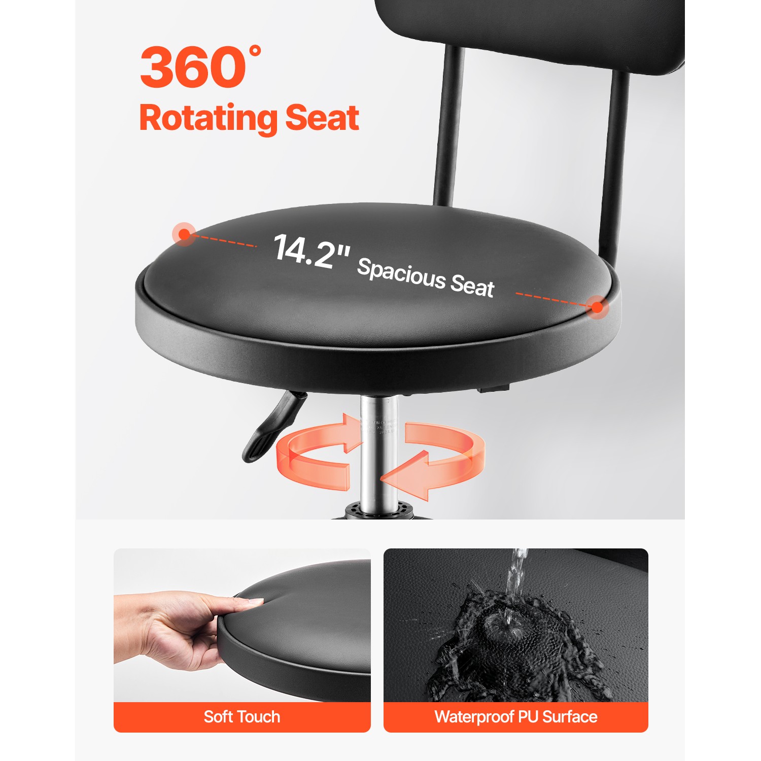 Shop Stool Adjustable Height Garage Work Seat 300 lbs Load with Backrest